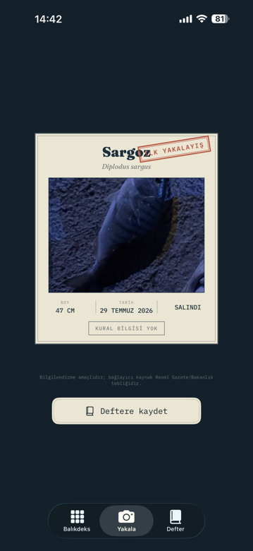 Sargoz künye kartı — İLK YAKALAYIŞ damgası